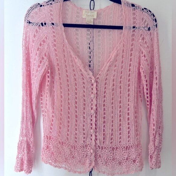 Sweaters - Vintage Soft Pink Crochet Cardigan